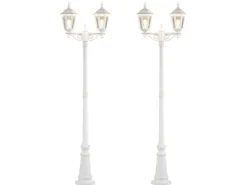 2er-Set 2-flammige Gartenlaterne FIRENZE, E27, Aluminium weiß, inkl. Pfahl