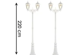 2er-Set 2-flammige Gartenlaterne FIRENZE, E27, Aluminium weiß, inkl. Pfahl