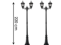2er-Set 2-flammige Gartenlaterne FIRENZE, E27, Aluminium schwarz, inkl. Pfahl