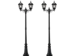 2er-Set 2-flammige Gartenlaterne FIRENZE, E27, Aluminium schwarz, inkl. Pfahl