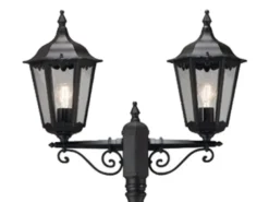 2er-Set 2-flammige Gartenlaterne FIRENZE, E27, Aluminium schwarz, inkl. Pfahl