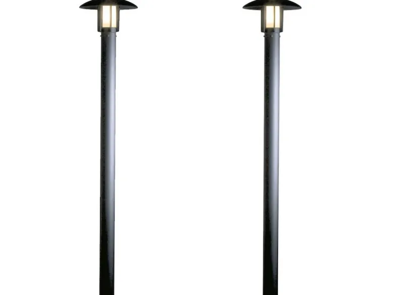2er Set Gartenlaterne / Mastleuchte HEIMDAL, Höhe 200cm, Alu schwarz / Glas opal