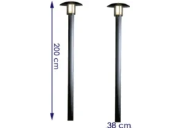 2er Set Gartenlaterne / Mastleuchte HEIMDAL, Höhe 200cm, Alu schwarz / Glas opal