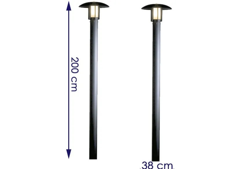 2er Set Gartenlaterne / Mastleuchte HEIMDAL, Höhe 200cm, Alu schwarz / Glas opal