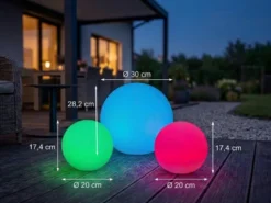 3er SET Garten Solarkugeln mit Fernbedienung dimmbar & RGBW Farbwechsel