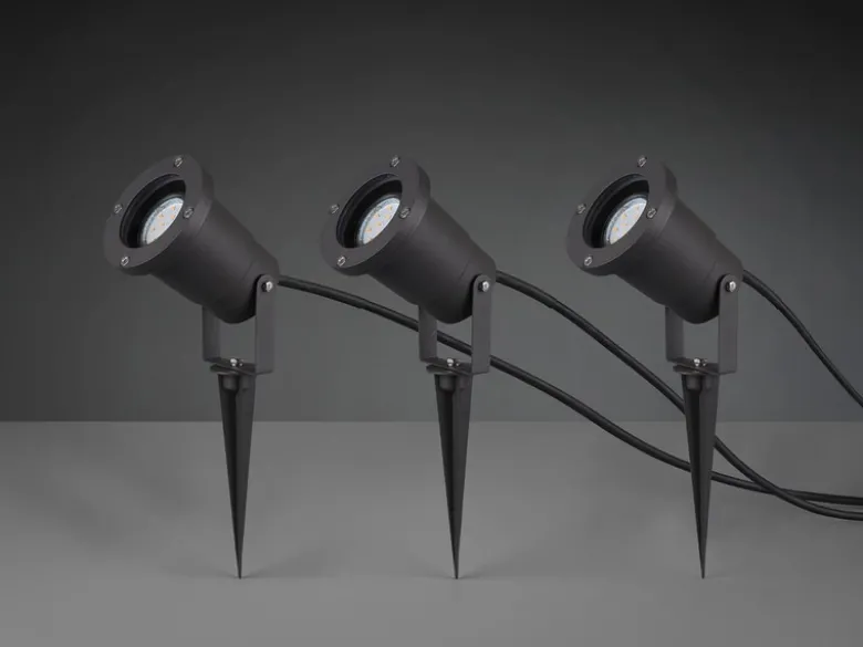 3-er SET Gartenstrahler mit Erdspieß, Anschlusskabel, Stecker & GU10 LED