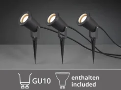 3-er SET Gartenstrahler mit Erdspieß, Anschlusskabel, Stecker & GU10 LED
