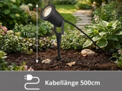 3-er SET Gartenstrahler UBANGI mit Erdspieß Anschlußkabel & Stecker, Länge 11,5m