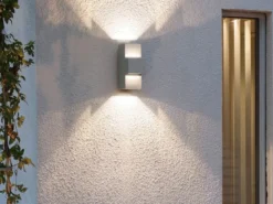 2er-Set graue Wandleuchten IMOLA, Up/Down-light, 9 Watt HP-LED, IP54