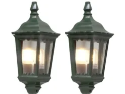 2er-Set grüne Wandleuchten Halbschale FIRENZE, E27, Aluminium, Höhe 44 cm