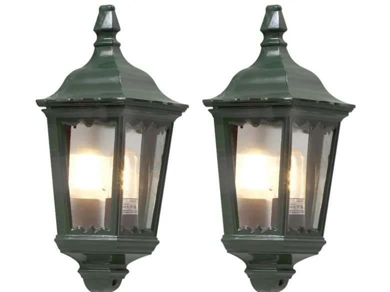 2er-Set grüne Wandleuchten Halbschale FIRENZE, E27, Aluminium, Höhe 44 cm