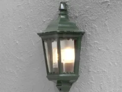 2er-Set grüne Wandleuchten Halbschale FIRENZE, E27, Aluminium, Höhe 44 cm