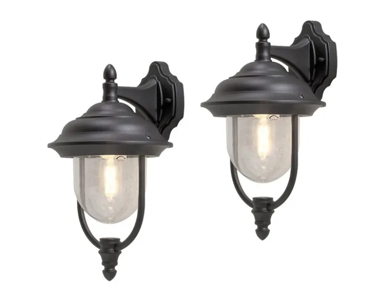 2er-Set hängende Wandleuchten PARMA, Aluminium schwarz, E27, IP43