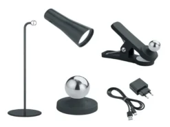 2er SET 3 in 1 LED Akku Tischleuchten mit Klemm- & Klebestation, Schwarz H: 36cm