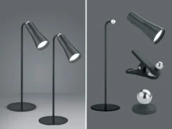 2er SET 3 in 1 LED Akku Tischleuchten mit Klemm- & Klebestation, Schwarz H: 36cm