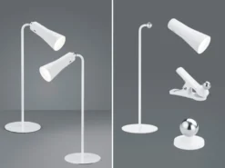 2er SET 3 in 1 LED Akku Tischleuchten mit Klemm- & Klebestation, Weiß H: 36cm