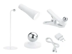 2er SET 3 in 1 LED Akku Tischleuchten mit Klemm- & Klebestation, Weiß H: 36cm