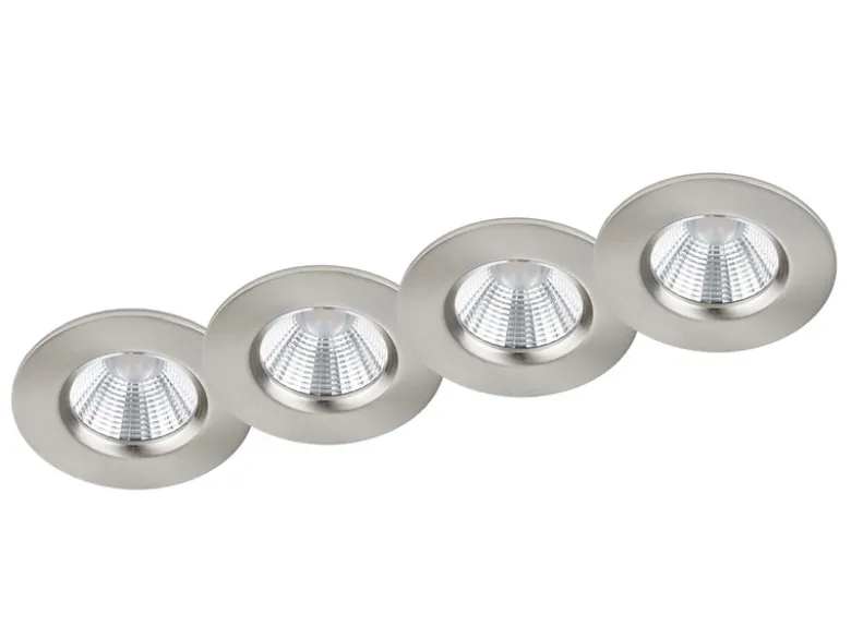 4er SET IP65 LED Deckeneinbaustrahler Silber matt rund, dimmbar, Ø 8,5cm