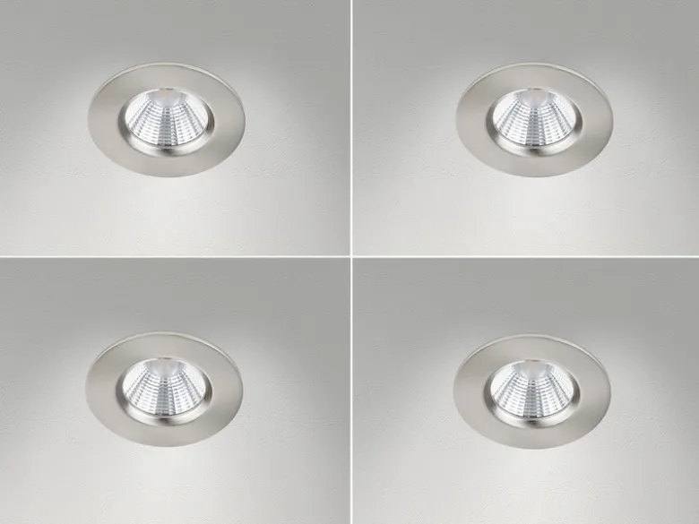 4er SET IP65 LED Deckeneinbaustrahler Silber matt rund, dimmbar, Ø 8,5cm
