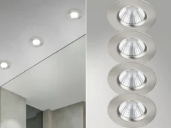 4er SET IP65 LED Deckeneinbaustrahler Silber matt rund, dimmbar, Ø 8,5cm