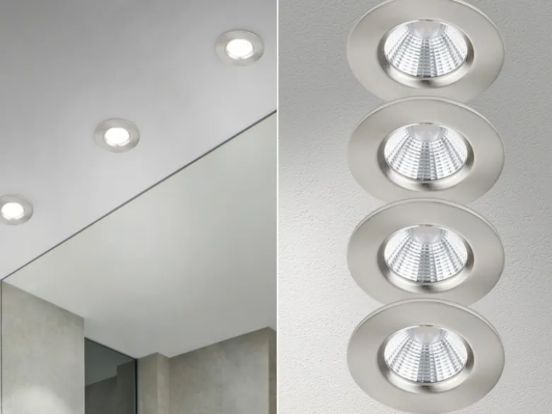 4er SET IP65 LED Deckeneinbaustrahler Silber matt rund, dimmbar, Ø 8,5cm
