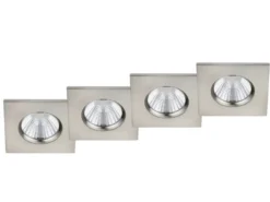 4er SET IP65 LED Deckeneinbaustrahler Silber matt eckig, dimmbar, 8,5cm
