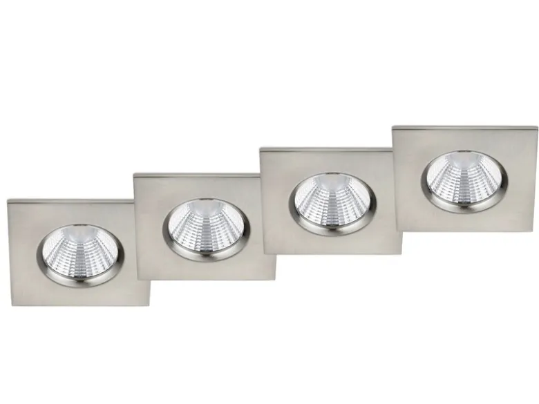 4er SET IP65 LED Deckeneinbaustrahler Silber matt eckig, dimmbar, 8,5cm