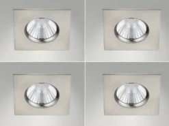4er SET IP65 LED Deckeneinbaustrahler Silber matt eckig, dimmbar, 8,5cm