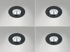 4er SET IP65 LED Deckeneinbaustrahler Schwarz rund, dimmbar, Ø 8,5cm