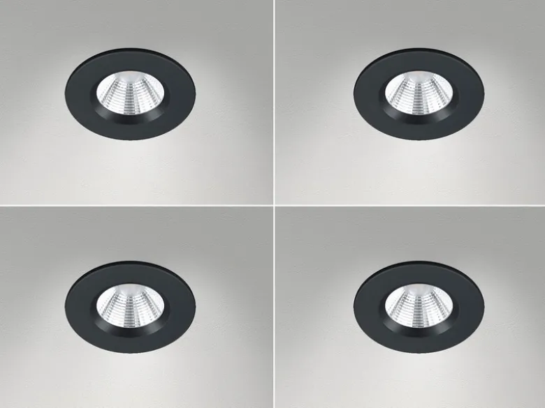 4er SET IP65 LED Deckeneinbaustrahler Schwarz rund, dimmbar, Ø 8,5cm