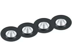 4er SET IP65 LED Deckeneinbaustrahler Schwarz rund, dimmbar, Ø 8,5cm