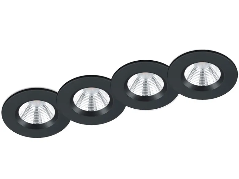 4er SET IP65 LED Deckeneinbaustrahler Schwarz rund, dimmbar, Ø 8,5cm