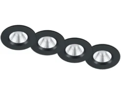 4er SET IP65 LED Deckeneinbaustrahler Schwarz rund, dimmbar, Ø 8,5cm