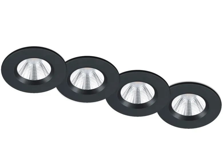 4er SET IP65 LED Deckeneinbaustrahler Schwarz rund, dimmbar, Ø 8,5cm