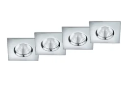 4er SET IP65 LED Deckeneinbaustrahler Silber Chrom eckig, dimmbar, 8,5cm