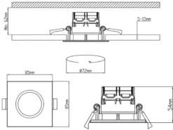 4er SET IP65 LED Deckeneinbaustrahler Silber Chrom eckig, dimmbar, 8,5cm