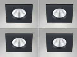 4er SET IP65 LED Deckeneinbaustrahler Schwarz eckig, dimmbar, 8,5cm