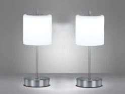 2er SET kabellose Tischlampen Silber / Opalglas dimmbar, Höhe 34,5cm