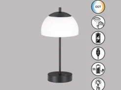 2er SET kabellose Tischlampen Schwarz / Opalglas dimmbar, Höhe 35cm