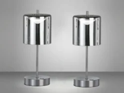 2er SET kabellose Tischlampen Silber / Rauchglas dimmbar, Höhe 34,5cm