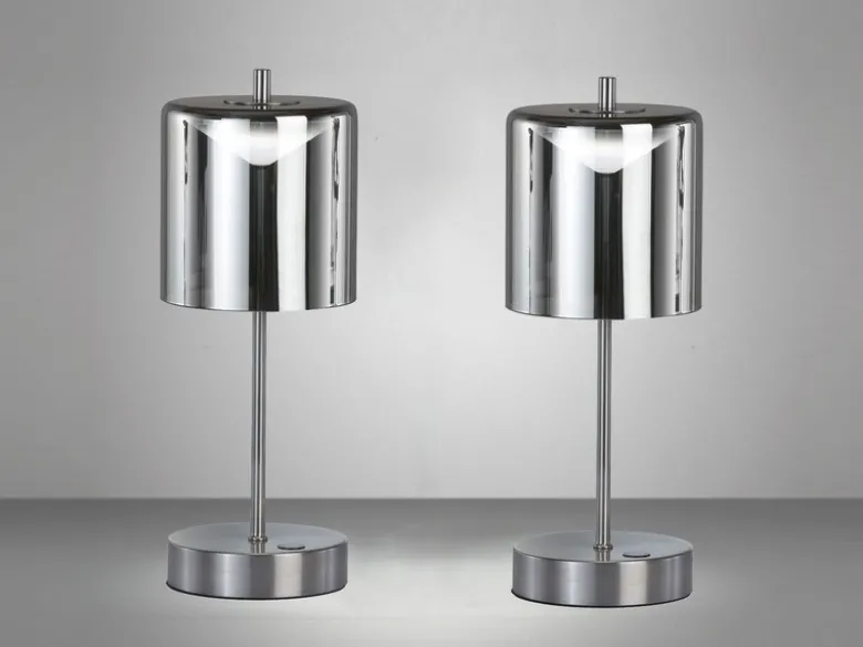 2er SET kabellose Tischlampen Silber / Rauchglas dimmbar, Höhe 34,5cm