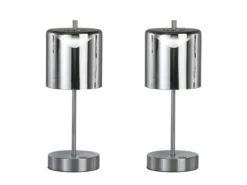 2er SET kabellose Tischlampen Silber / Rauchglas dimmbar, Höhe 34,5cm