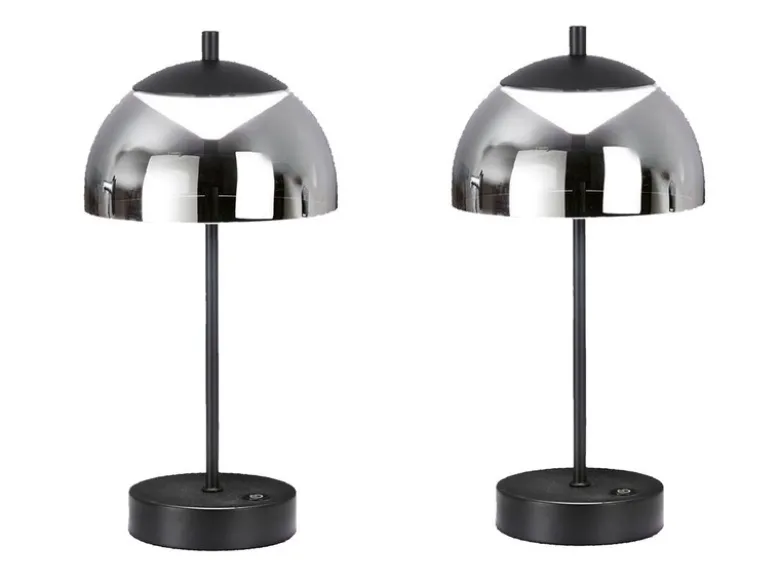 2er SET kabellose Tischlampen Schwarz / Rauchglas dimmbar, Höhe 35cm