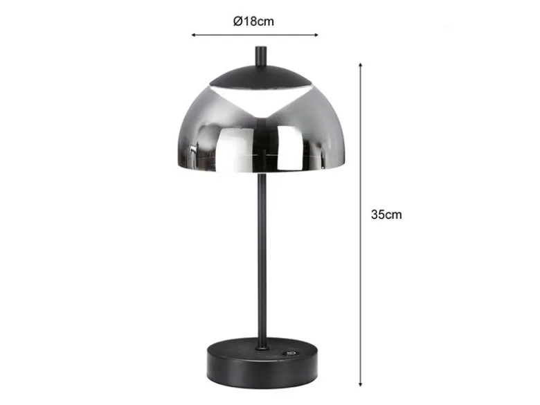 2er SET kabellose Tischlampen Schwarz / Rauchglas dimmbar, Höhe 35cm