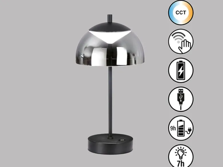 2er SET kabellose Tischlampen Schwarz / Rauchglas dimmbar, Höhe 35cm