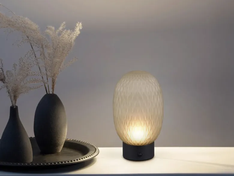 2er SET kleine Akku Tischleuchten mit Glasschirm Grün, Höhe 20,5cm
