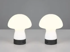 2er SET kleine Akku Tischleuchten aus Glas Weiß satiniert, Höhe 18cm