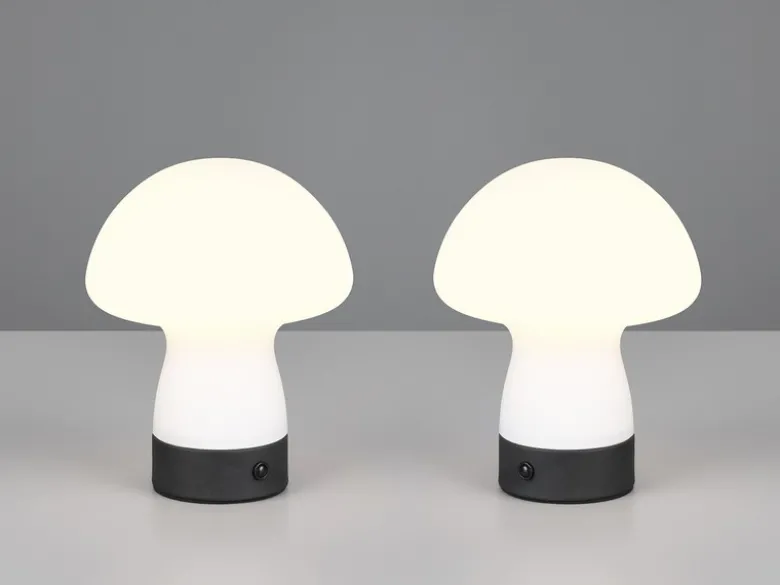 2er SET kleine Akku Tischleuchten aus Glas Weiß satiniert, Höhe 18cm