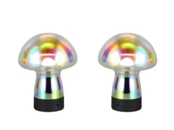 2er SET kleine Akku Tischleuchten aus irisierendem Glas, Höhe 18cm