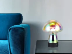 2er SET kleine Akku Tischleuchten aus irisierendem Glas, Höhe 18cm